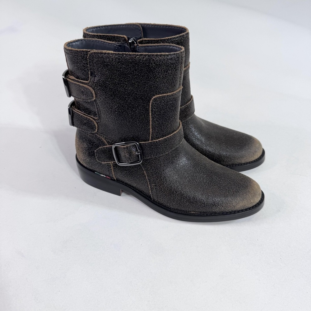 Franco Sarto Boots Womens Size 5.5 Prina Moto Buckle Black Leather Ankle Biker